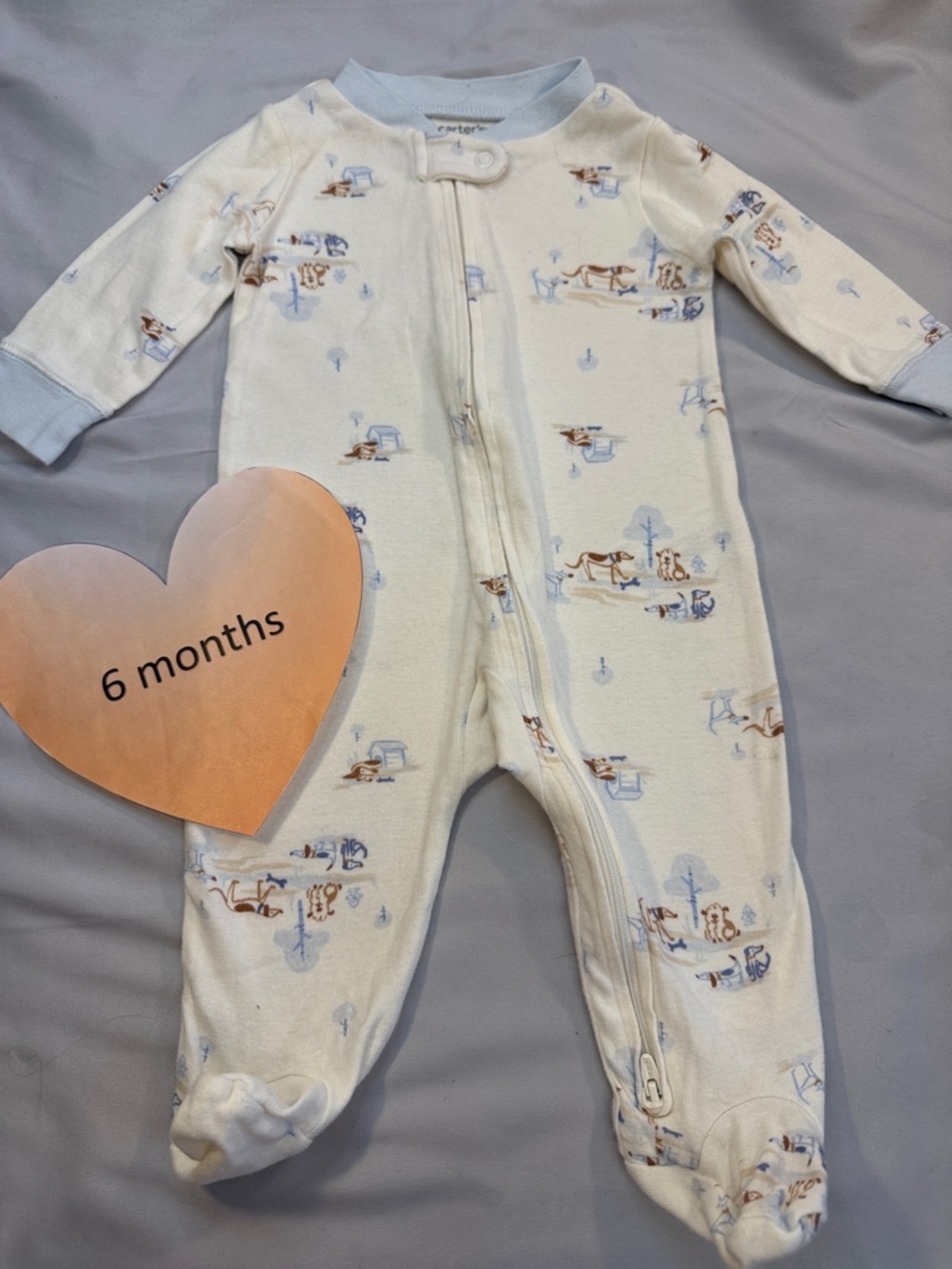Carter's Cream and Light Blue Animal Print Footed Pajamas